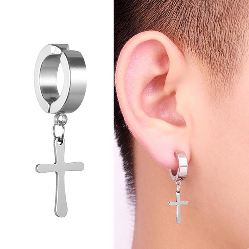 1Pc Punk Steel-color Stainless Steel Painless Ear Clip Earri - 图0