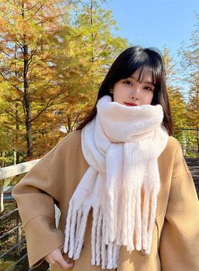 New Mohair Women Scarf Female Winter Warm Thickened Solid Co