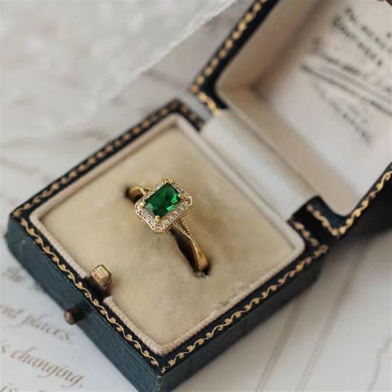 925 Sterling Silver Plated 14K Gold Inlaid Green Zircon Retr - 图1