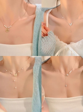 搭配吊带裙的项链韩版女气质简约蝴蝶吊坠锁骨链几何颈链饰品冷淡