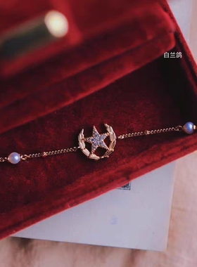 白兰鸽珍珠领花手链925纯银镀金镶珍珠5A锆石送女友情人节军恋礼