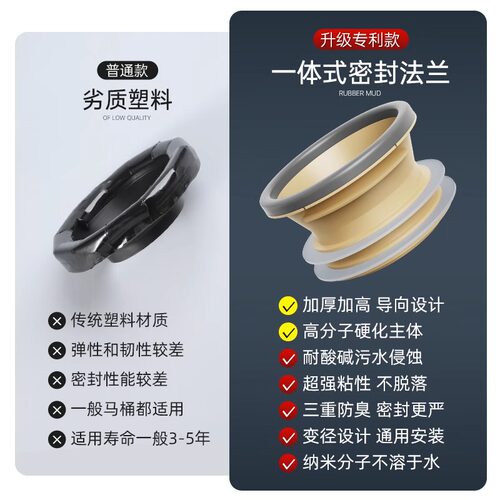 通用加厚防臭马桶法兰密封圈一体式密封加长坐便器防反水安装配件 - 图0