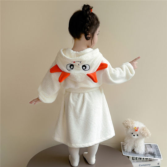 新款儿童睡袍女童秋冬款珊瑚绒长袖女宝宝卡通可爱家居服套装2025