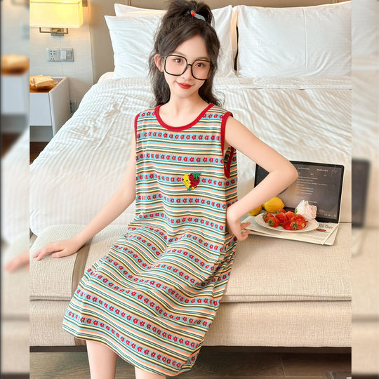 New 2025 girls nightgown summer junior high school girl
