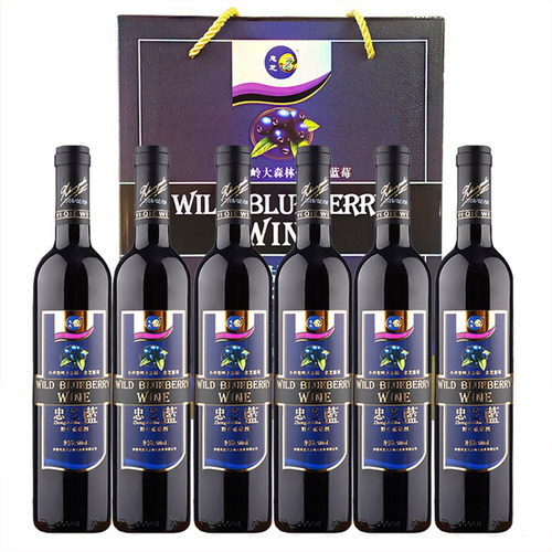 伊春特产忠芝牌野生蓝莓酒果酒果味红酒女士甜酒500ML6瓶整箱包邮 - 图3