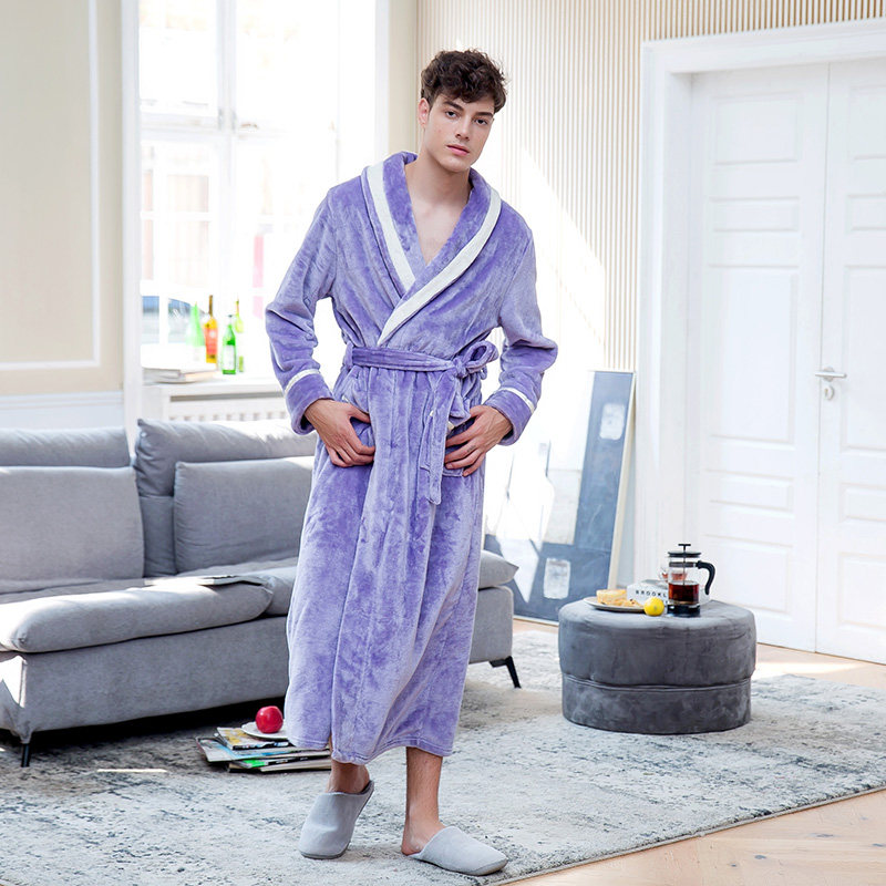 男秋冬季2020新品加长款珊瑚绒睡衣 罗米顿睡袍/浴袍