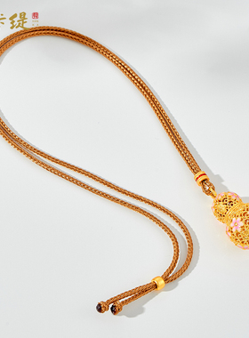 古法沙金桃花葫芦吊坠项链成品