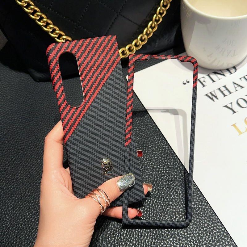 适用三星Z fold4手机壳Fold3折叠屏保护套高档zfold5碳纤维纹心系天下W22/W23凯夫拉防摔高级感薄男女6外W24 - 图3