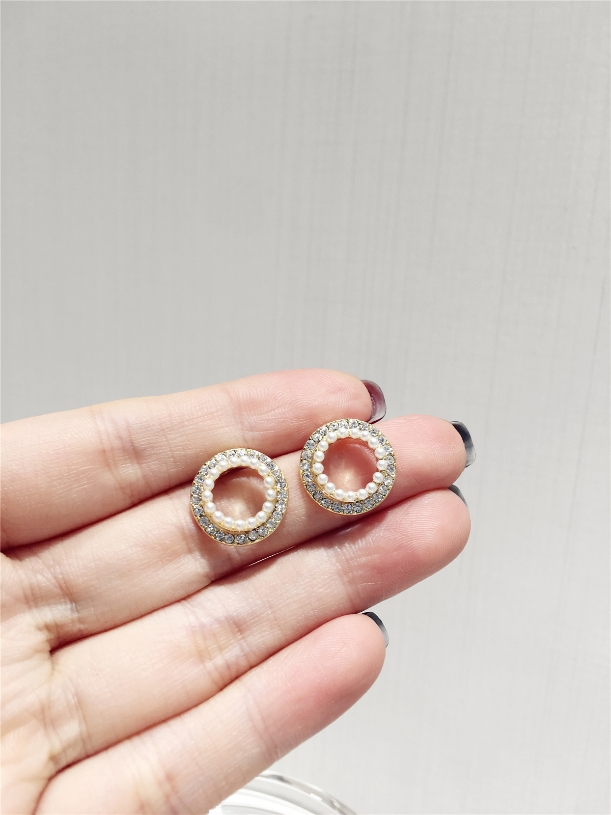 韩国风新款精致小巧镶钻人造珍珠方块圆形长方形几何耳钉耳坠饰品-图0
