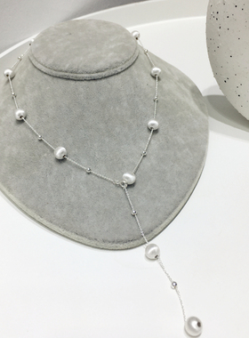小众设计简约休闲百搭银色素款金属拉丝圆球可调节流苏项链锁骨链