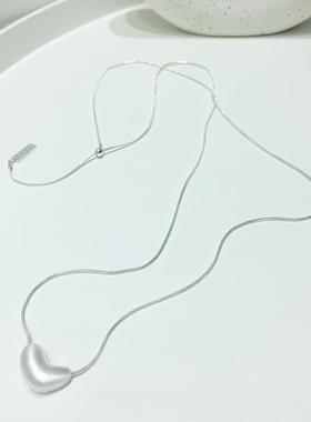 简约休闲银色素款拉丝椭圆形爱心桃心形抽拉式可调节项链毛衣链新