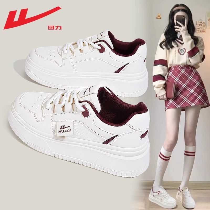 回力女鞋2025新款秋季爆款小白鞋女皮面防水休闲鞋厚底增高板鞋女 - 图0