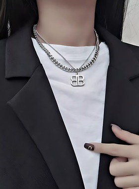 欧美冷淡风钛钢叠戴字母项链