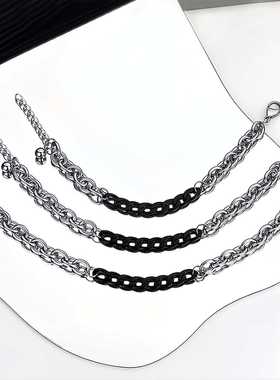 韩版黑白拼接钛钢情侣手链