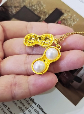 品质天然珍珠花生吊坠镀14K金色项链女高级感小众轻奢锁骨链时尚