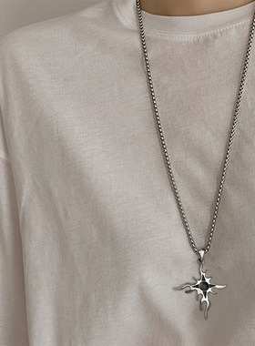 潮酷拼色十字火焰项链