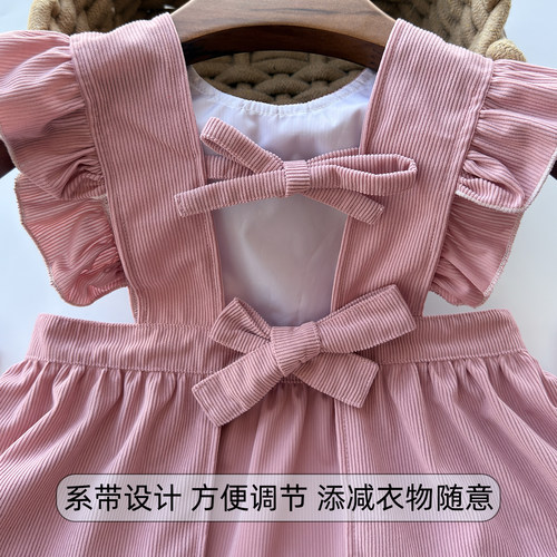 宝宝罩衣女孩冬季洋气羽绒服女童灯芯绒儿童围裙新款好看公主围兜 - 图3