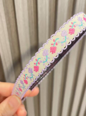 刺绣小花女童魔术贴发箍儿童不伤发碎发贴刘海贴可爱宝宝防滑头箍