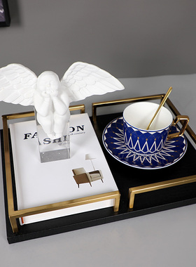 新中式客厅茶几玻璃花器托盘饰品