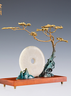 月映江山装饰品全黄铜摆件新中式