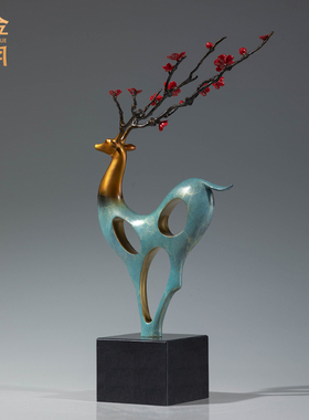 铜鹿装饰新中式简约客厅书房壁龛