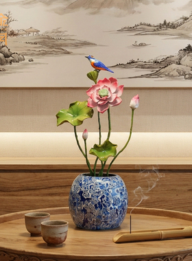 全黄铜荷花摆件工艺品新中式家居客厅壁柜壁柜玄关电视柜装饰品