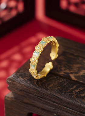 复古珐琅彩花开口可调戒指