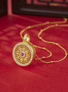 古法镶钻罗盘吊坠缎带项链女款