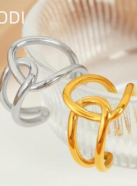 欧美跨境双环交叉轻奢戒指