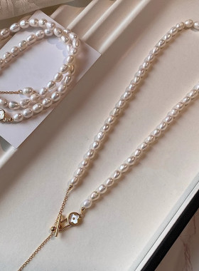 轻奢珍珠母贝淡水珍珠双层锁骨链