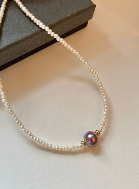 淡水珍珠紫色单珠锁骨链女百搭