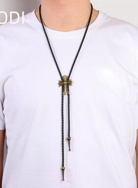 欧美跨境十字架男士波洛领带印第安风格长款毛衣链高级感bolo tie