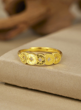 复古碎冰冰五帝币开口可调银戒