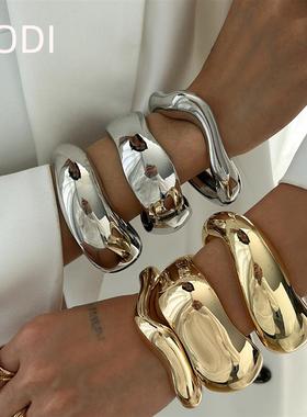 欧美跨境饰品 夸张不规则曲线光面手镯 个性百搭合金Bracelet套装