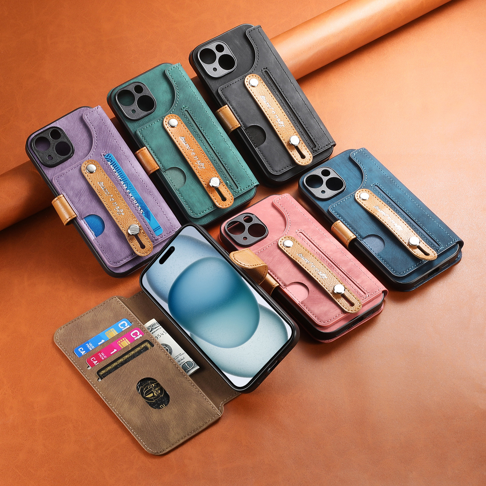 支架适用苹果15promax手机壳16卡包iPhone14腕带13高级感12插卡槽11零钱包xs可放卡xr支架8plus男女外套