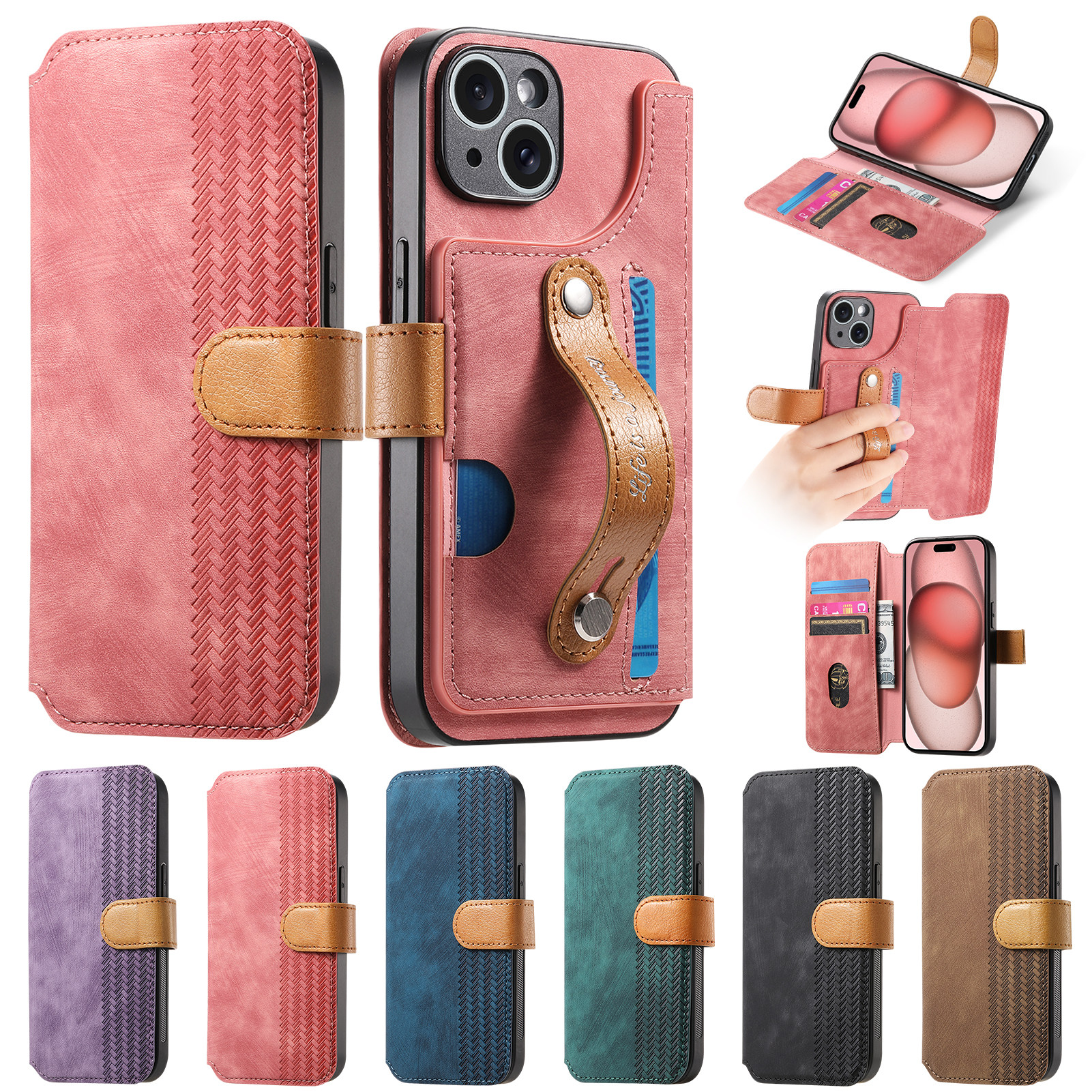 支架适用苹果15promax手机壳16卡包iPhone14腕带13高级感12插卡槽11零钱包xs可放卡xr支架8plus男女外套