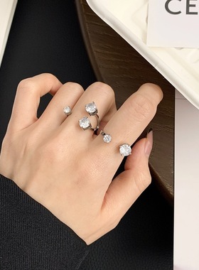 爪钻戒指星光锆钻嘻哈开口调节