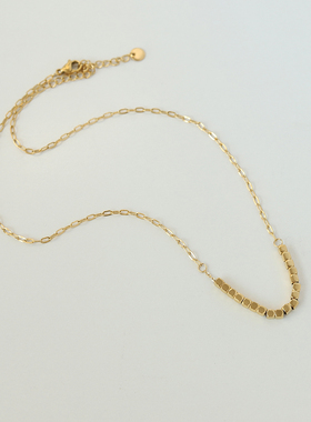 闪烁几何方块项链钛钢多方来财