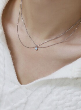 双层十字链钛钢欧泊石项链