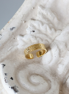 欧美冷淡风锡纸钛钢镀18K金戒指