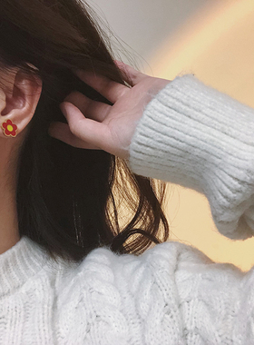 小红花耳钉项链小雏菊小花朵