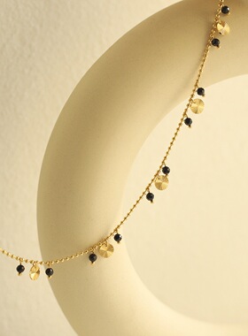 INS风黑色珠珠钛钢镀金锁骨链