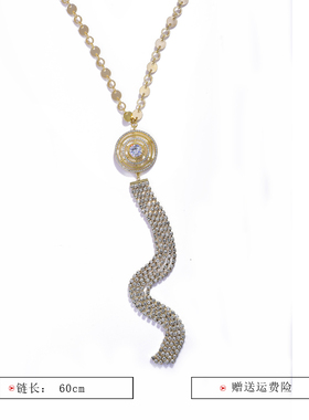 金色圆盘高档大气夸张毛衣项链