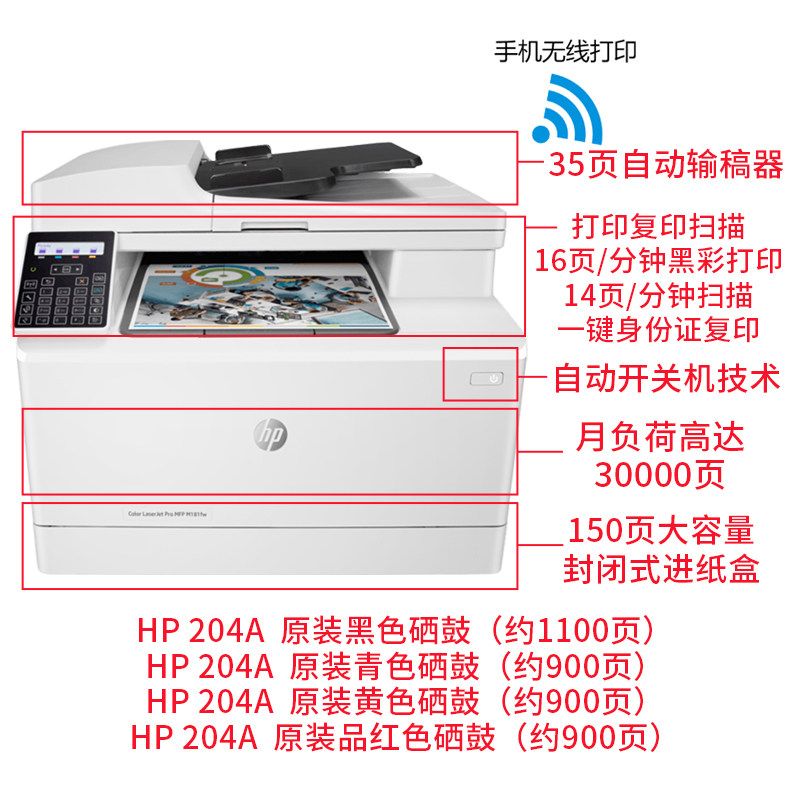 hp惠普m181fw彩色激光彩印a4打印机 惠普中之途激光打印机