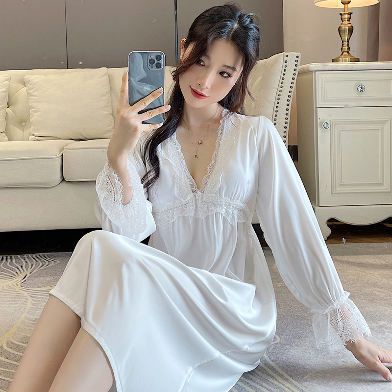 睡裙女秋冬季冰丝女士可外穿睡衣 橙色海芋睡裙