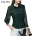 Áo sơ mi voan áo sơ mi nữ chuyên nghiệp dài tay mỏng eo sọc top plus size áo sơ mi mùa thu 2021 new new - Áo sơ mi