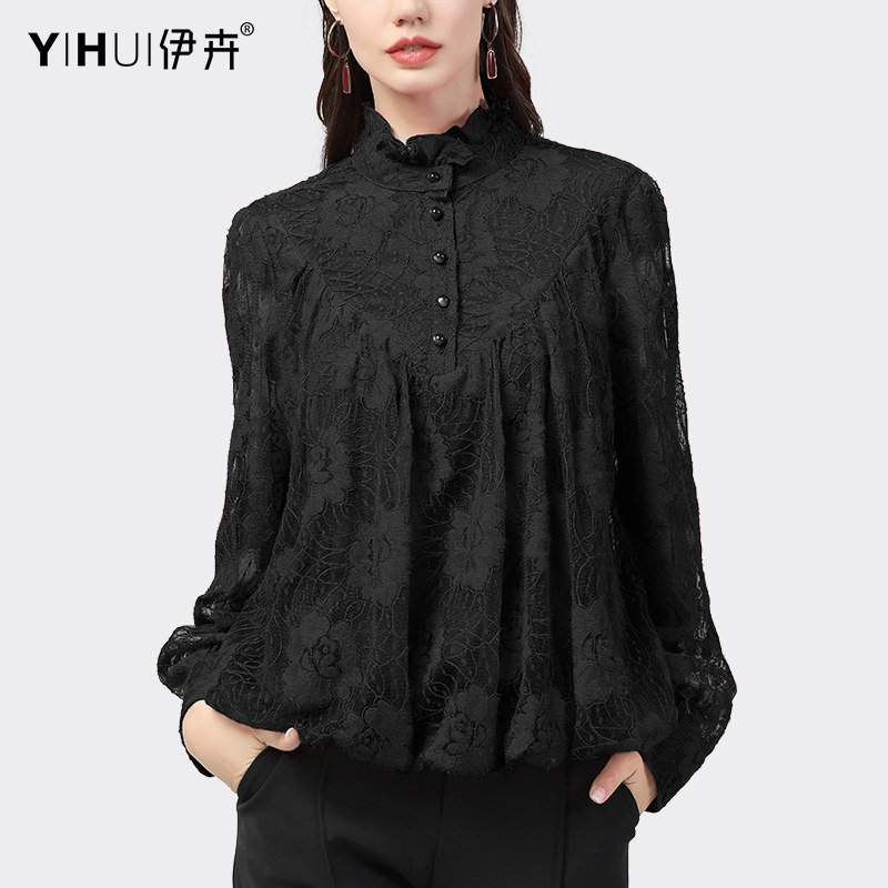 欧洲站春装新款蕾丝衫红色打底小衫 伊卉蕾丝衫/雪纺衫