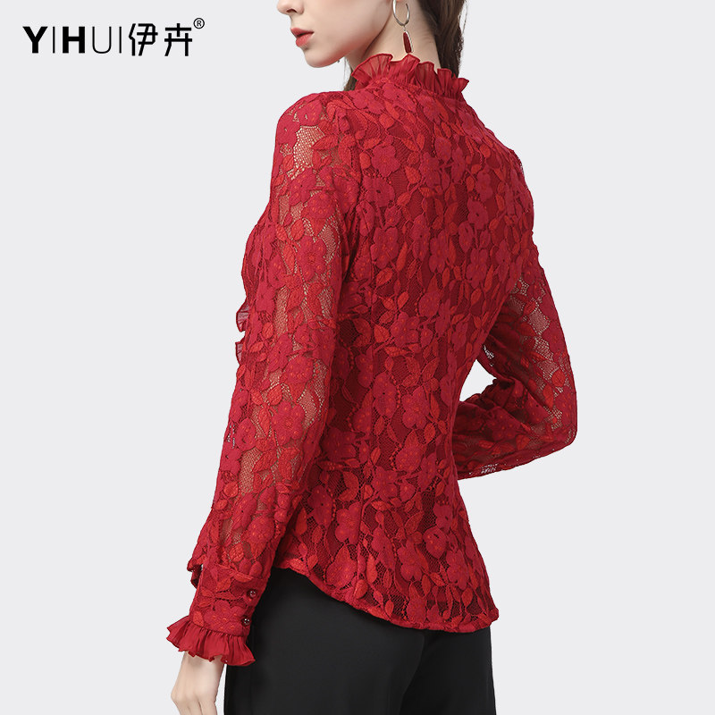 2022春装新款蕾丝衫女v领长袖衬衫 伊卉蕾丝衫/雪纺衫