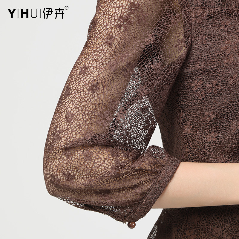 欧洲站春秋七分袖蕾丝衫镂空小衫 伊卉蕾丝衫/雪纺衫