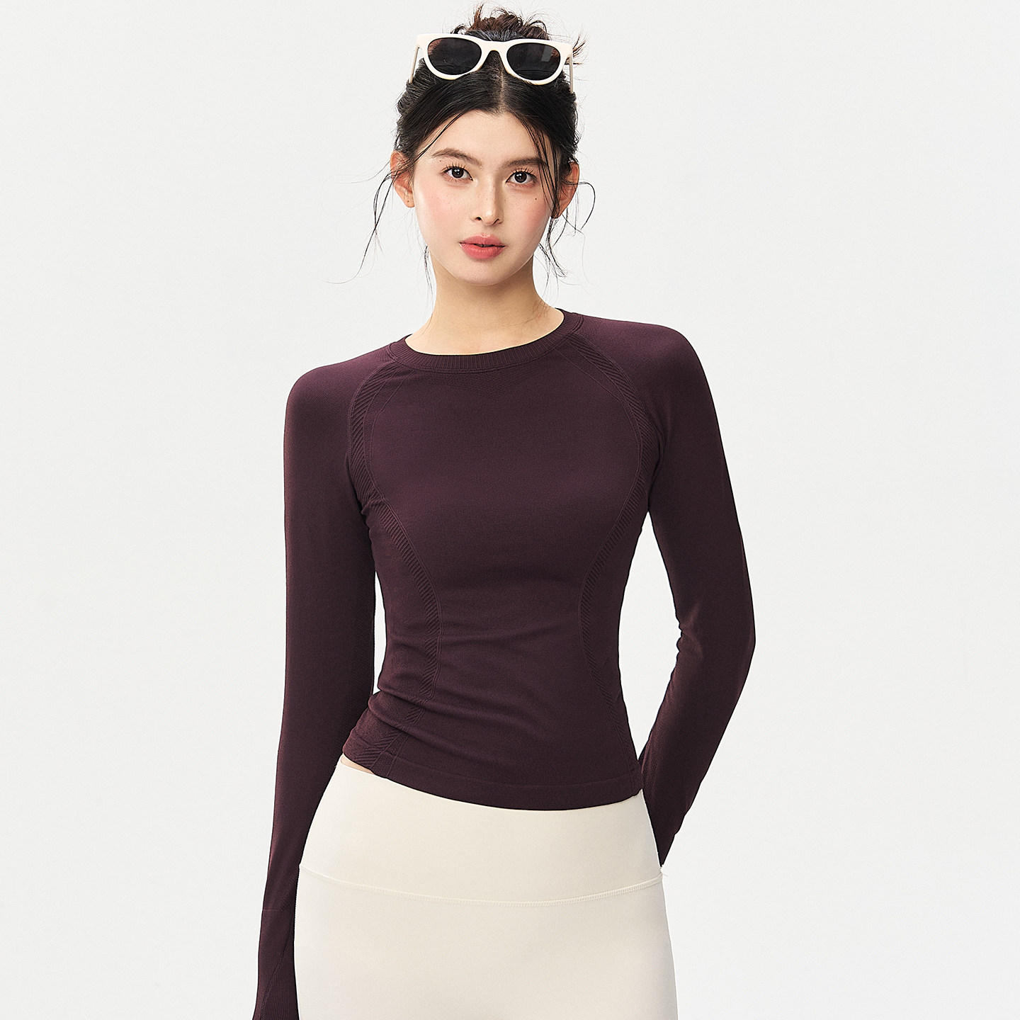 DCW圆领健身长袖女紧身显瘦瑜伽打底衫上衣跑步普拉提训练运动t恤,淘宝优惠券,粉丝福利购,淘宝优惠卷